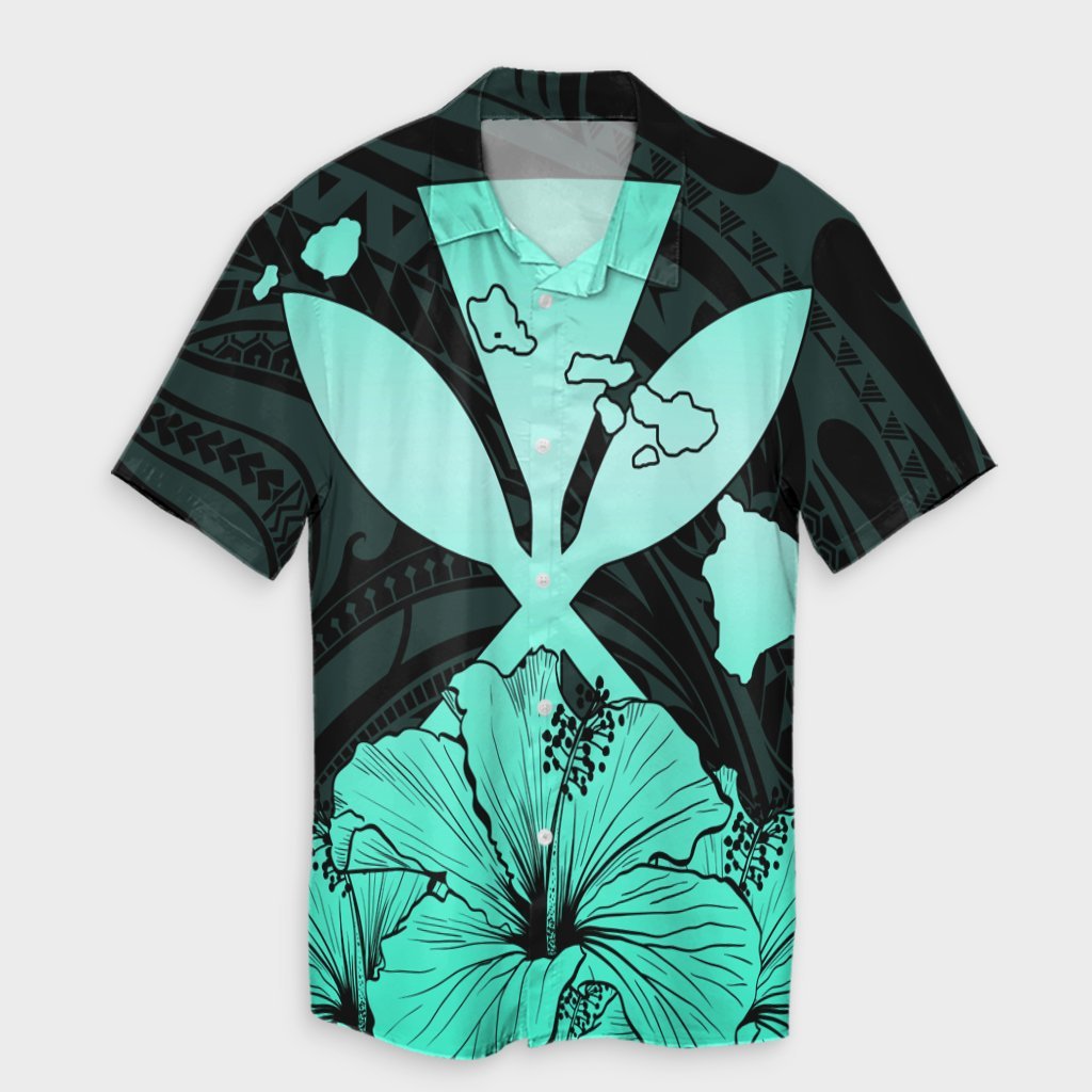 Hawaiian Kanaka Hawaiian Shirt Hibiscus Polynesian Love - Turquoise - AH Unisex Black - Polynesian Pride