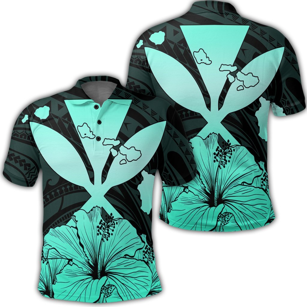 Hawaiian Kanaka Polo Shirt Hibiscus Polynesian Love Turquoise Unisex Black - Polynesian Pride