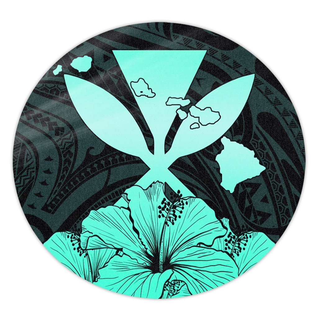 Hawaiian Kanaka Round Carpet Hibiscus Polynesian Love - Turquoise - AH Round Carpet Luxurious Plush - Polynesian Pride