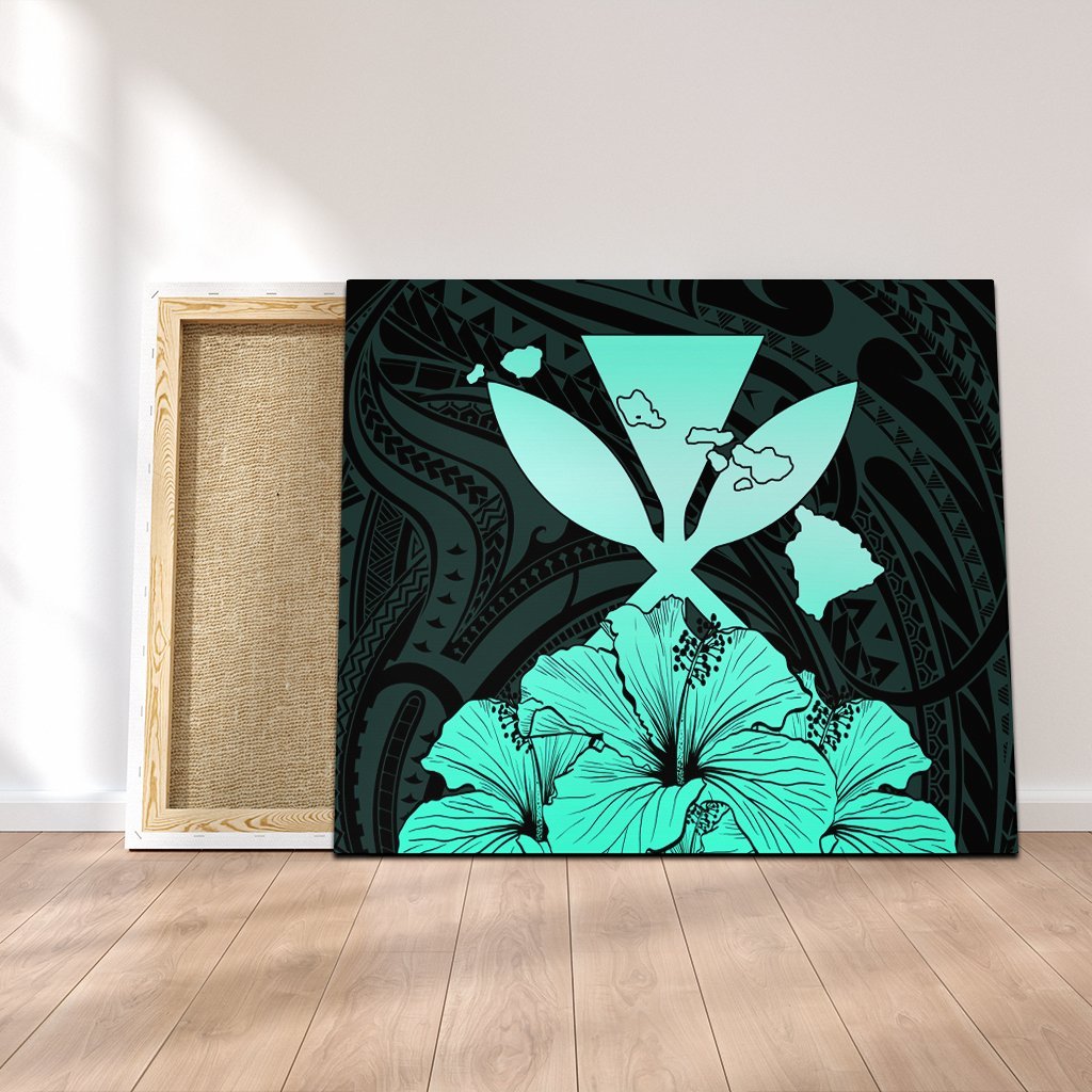 Hawaiian Kanaka Canvas Hibiscus Polynesian Love - Turquoise - AH Canvas Poly-cotton - Polynesian Pride