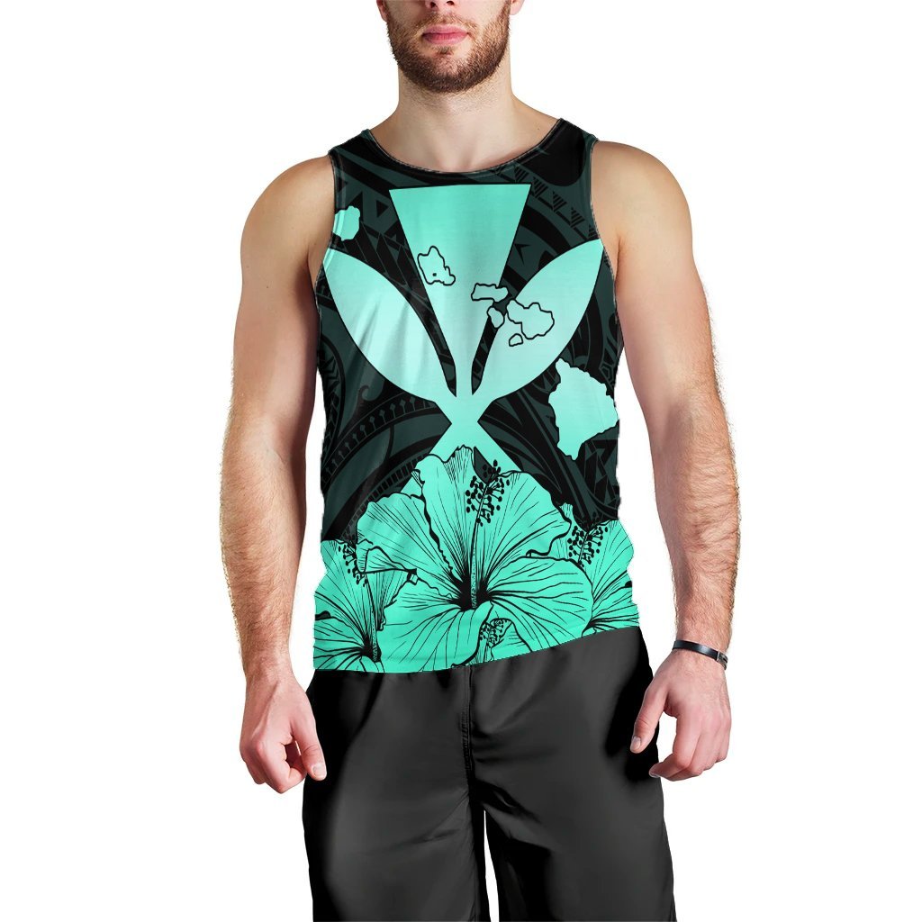 Hawaiian Kanaka Tank Top Hibiscus Polynesian Love - Turquoise - AH Black - Polynesian Pride