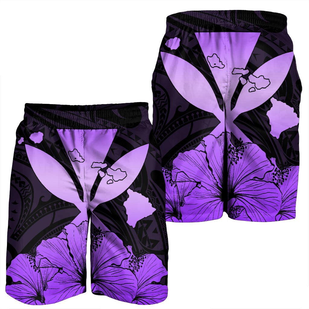 Hawaiian Kanaka Men's Shorts Hibiscus Polynesian Love - Violet - AH - Polynesian Pride