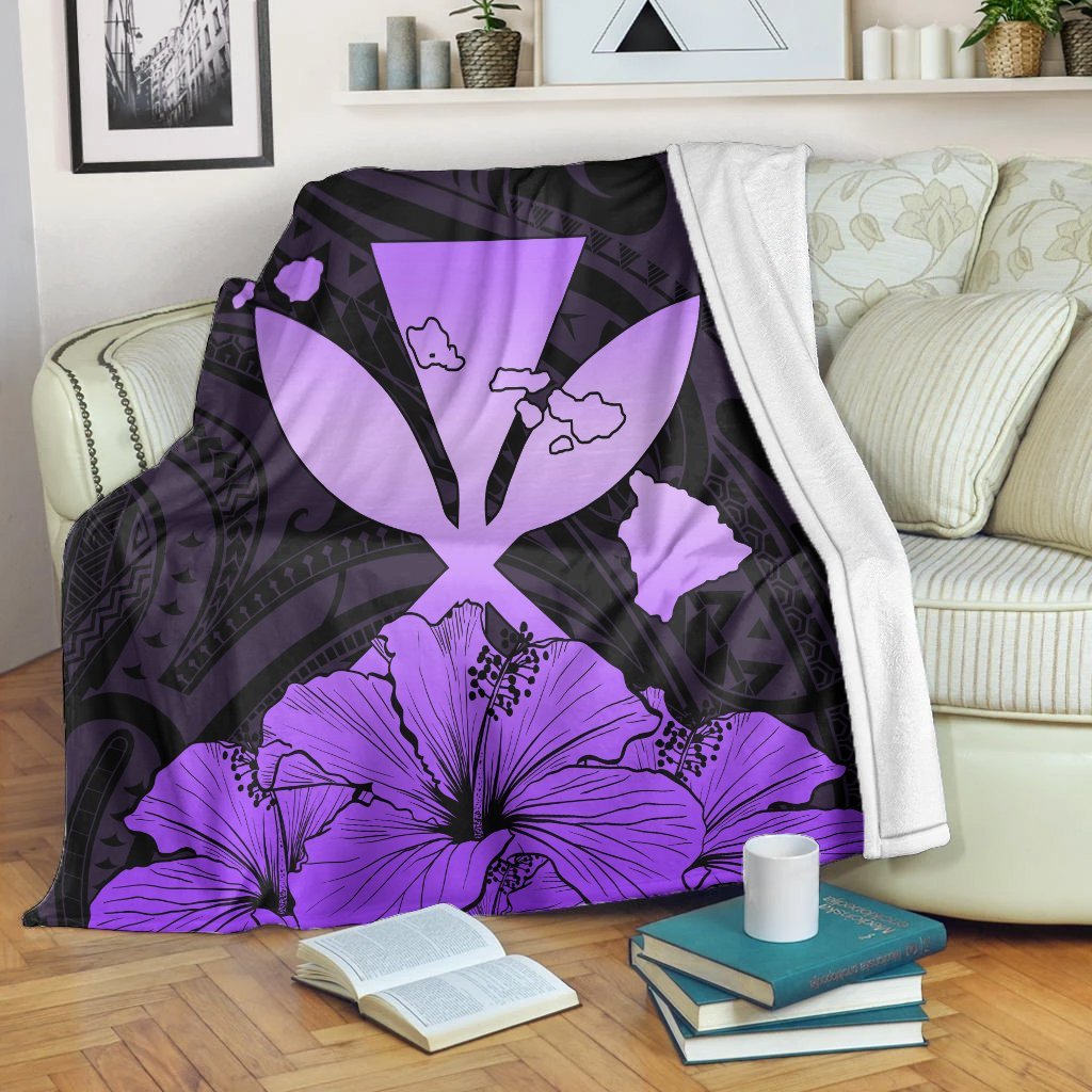 Hawaiian Kanaka Premium Blankets Hibiscus Polynesian Love - Violet - AH White - Polynesian Pride