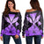 Hawaiian Kanaka Women's Off Shoulder Sweater Hibiscus Polynesian Love - Violet - AH Black - Polynesian Pride