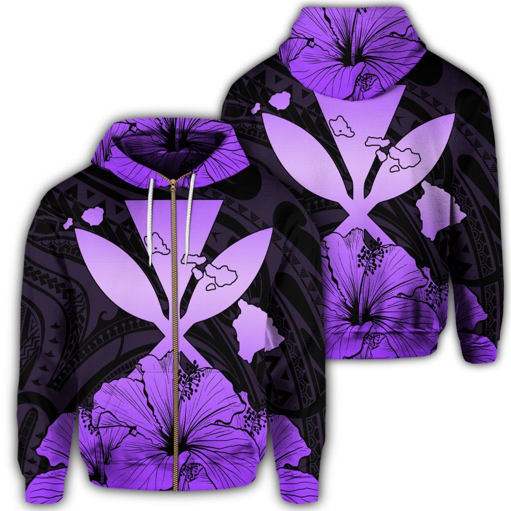 Hawaiian Kanaka Zip Hoodie Hibiscus Polynesian Love Violet Unisex Art - Polynesian Pride
