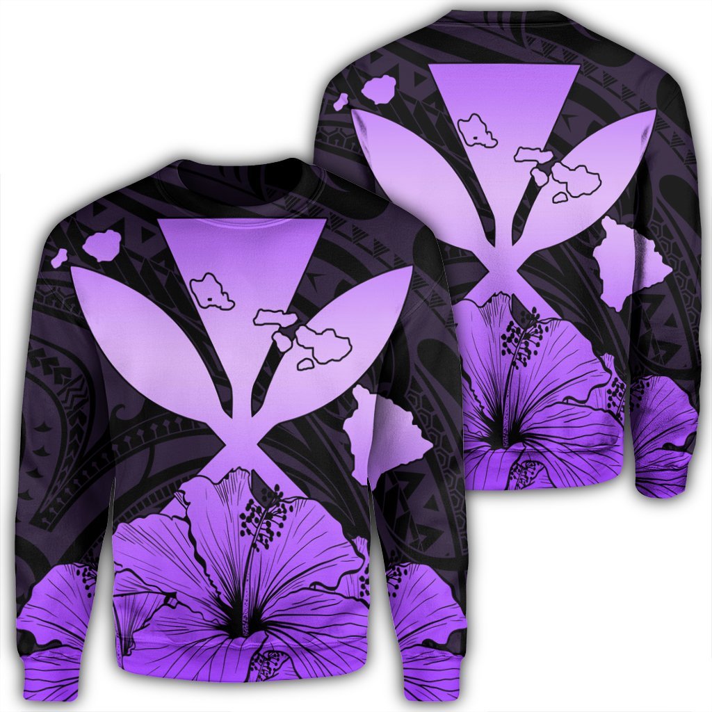 Hawaiian Kanaka Sweatshirt Hibiscus Polynesian Love - Violet - AH Unisex Black - Polynesian Pride