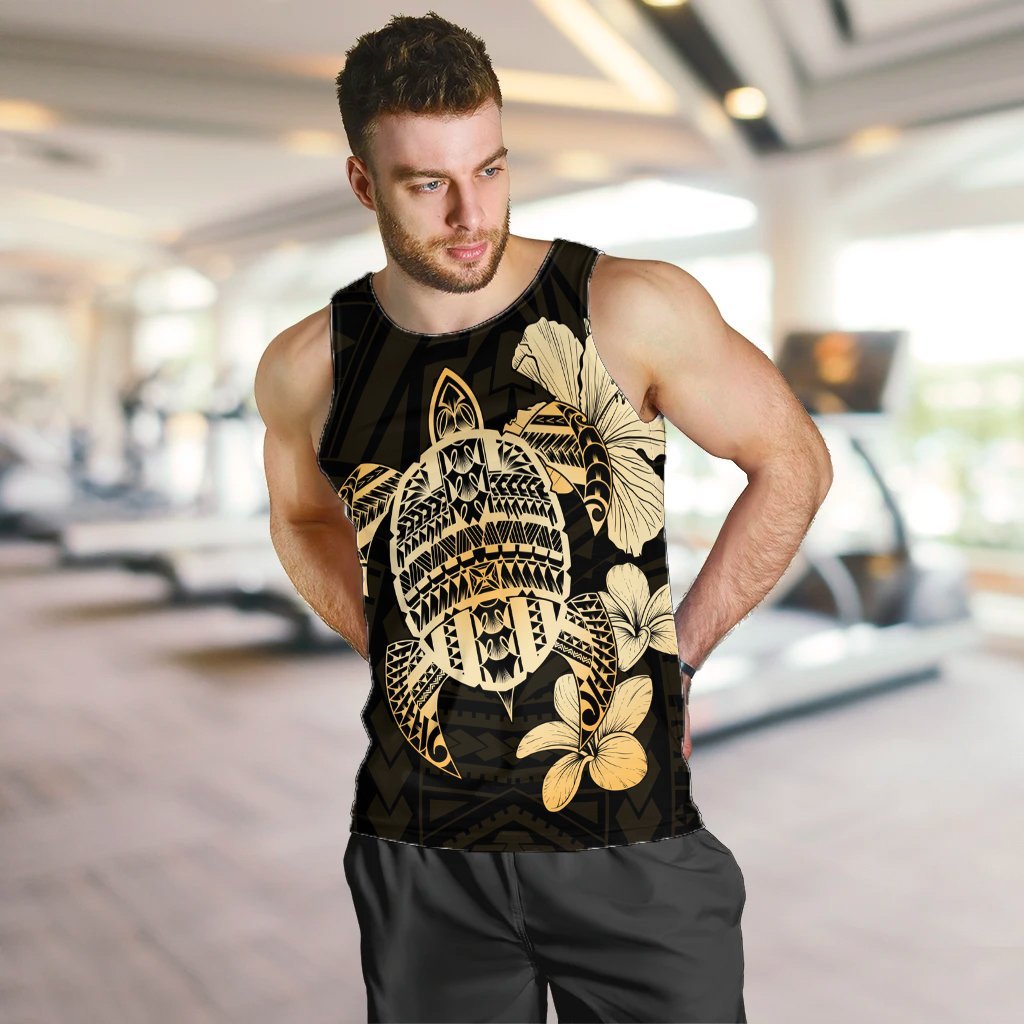 Hawaiian Kanaka Hibiscus Plumeria Mix Polynesian Turtle Tank Top - AH - Polynesian Pride