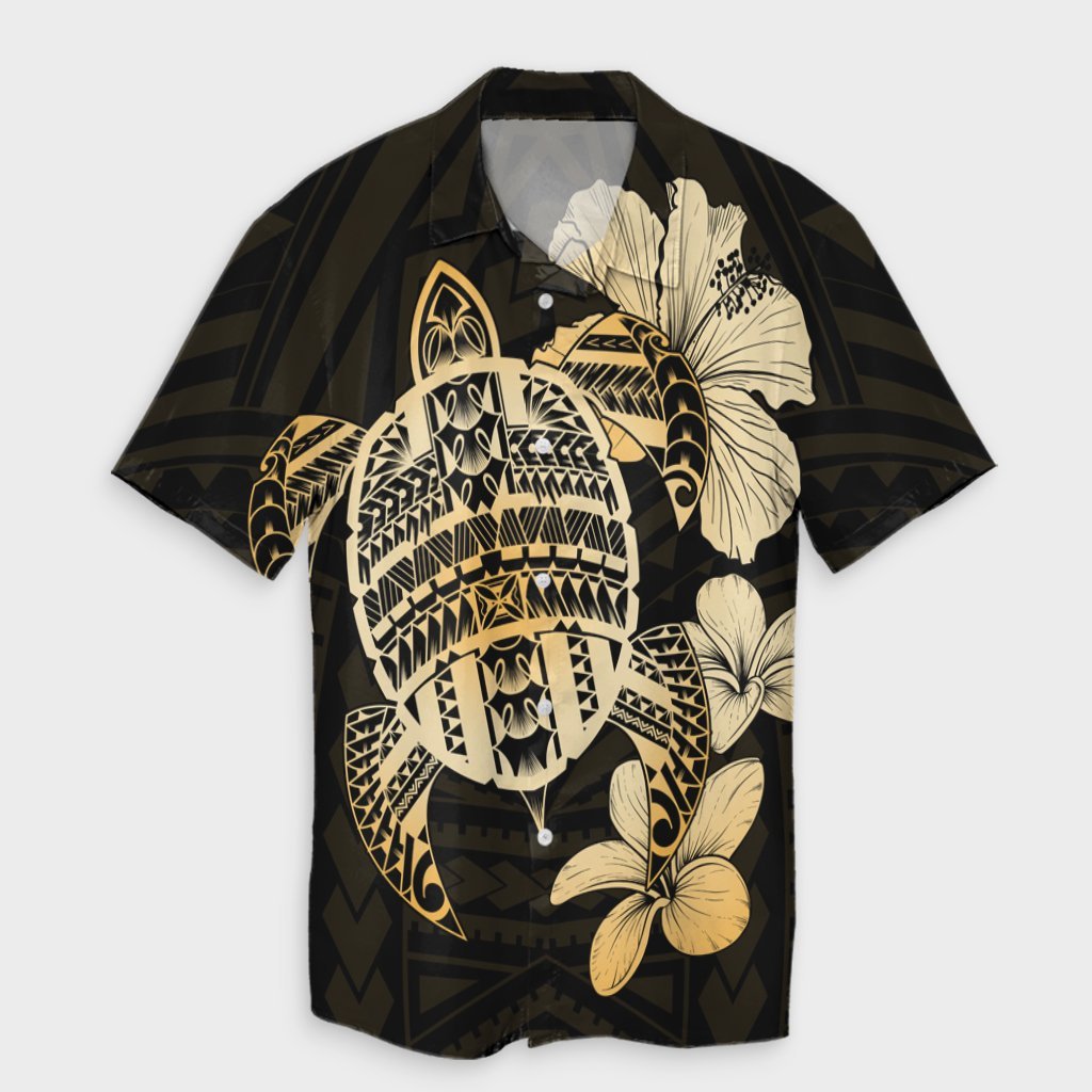 Hawaiian Kanaka Hibiscus Plumeria Mix Polynesian Turtle Hawaiian Shirt - AH Unisex Black - Polynesian Pride