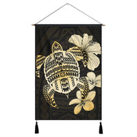 Hawaiian Kanaka Hibiscus Plumeria Mix Polynesian Turtle Hanging Poster - AH Hanging Poster Cotton And Linen - Polynesian Pride