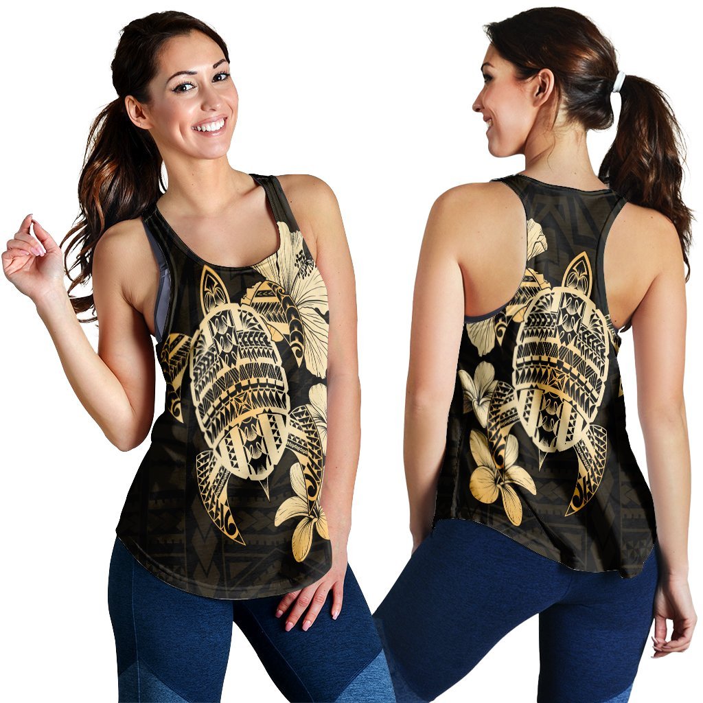 Hawaiian Kanaka Hibiscus Plumeria Mix Polynesian Turtle Racerback Tank - AH Black - Polynesian Pride