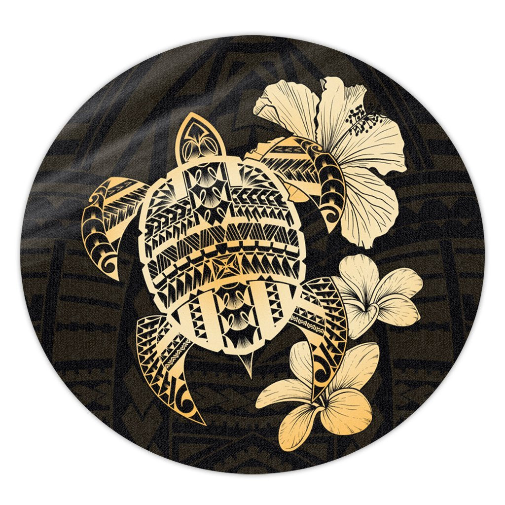 Hawaiian Kanaka Hibiscus Plumeria Mix Polynesian Turtle Round Carpet - AH Round Carpet Luxurious Plush - Polynesian Pride