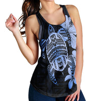 Hawaiian Kanaka Hibiscus Plumeria Mix Polynesian Turtle Racerback Tank - Blue - AH - Polynesian Pride