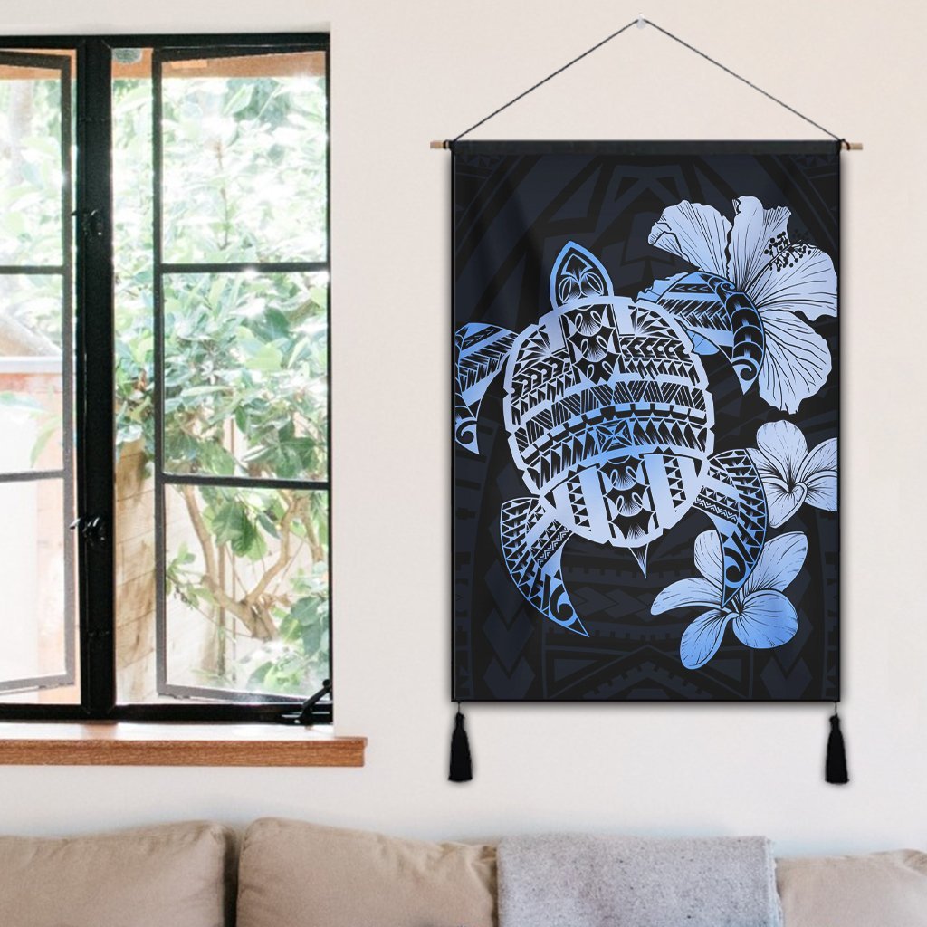 Hawaiian Kanaka Hibiscus Plumeria Mix Polynesian Turtle Hanging Poster - Blue - AH - Polynesian Pride