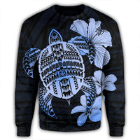 Hawaiian Kanaka Hibiscus Plumeria Mix Polynesian Turtle Sweatshirt - Blue - AH - Polynesian Pride