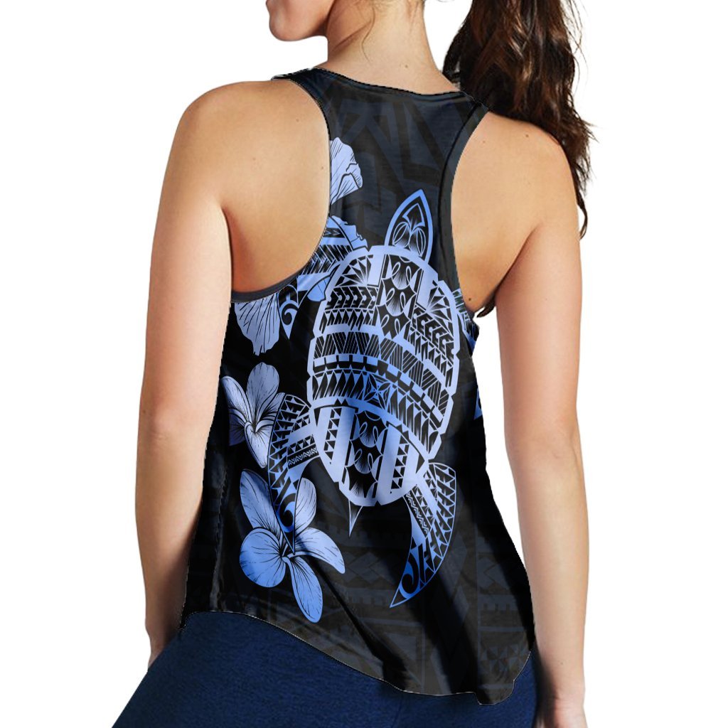 Hawaiian Kanaka Hibiscus Plumeria Mix Polynesian Turtle Racerback Tank - Blue - AH - Polynesian Pride