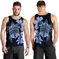 Hawaiian Kanaka Hibiscus Plumeria Mix Polynesian Turtle Tank Top - Blue - AH - Polynesian Pride