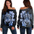 Hawaiian Kanaka Hibiscus Plumeria Mix Polynesian Turtle Women's Off Shoulder Sweater - Blue - AH Black - Polynesian Pride