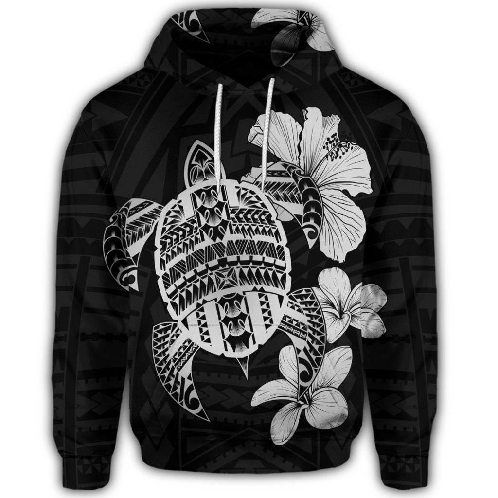 Hawaiian Kanaka Hibiscus Plumeria Mix Polynesian Turtle Hoodie Gray - Polynesian Pride