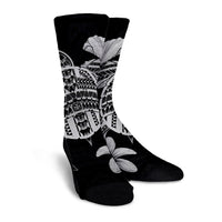 Hawaiian Kanaka Hibiscus Plumeria Mix Polynesian Turtle Crew Socks - Gray - AH - Polynesian Pride