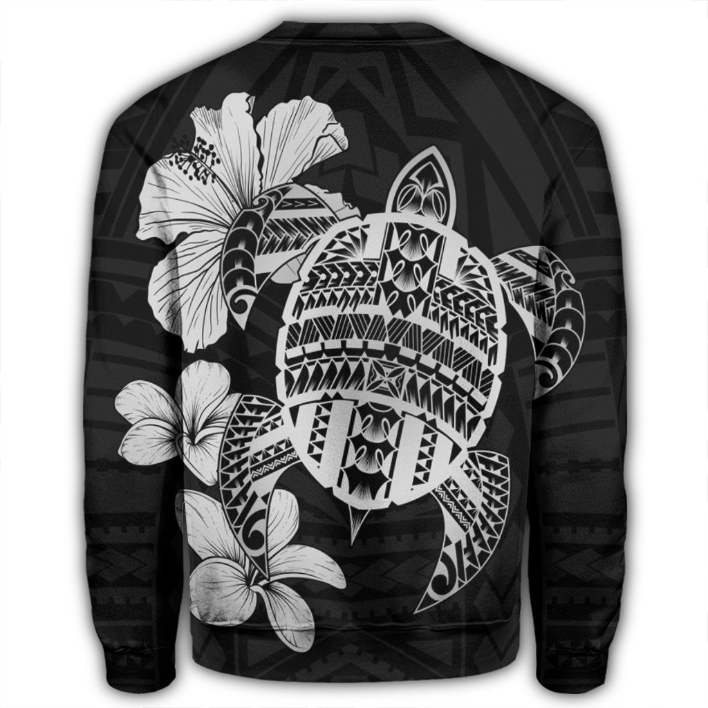 Hawaiian Kanaka Hibiscus Plumeria Mix Polynesian Turtle Sweatshirt - Gray - AH - Polynesian Pride