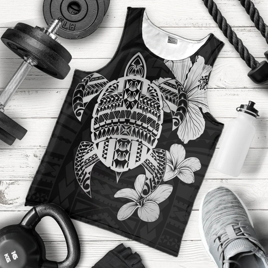 Hawaiian Kanaka Hibiscus Plumeria Mix Polynesian Turtle Tank Top - Gray - AH - Polynesian Pride