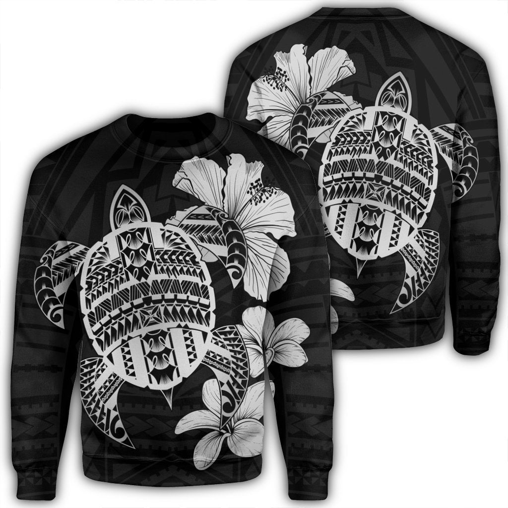 Hawaiian Kanaka Hibiscus Plumeria Mix Polynesian Turtle Sweatshirt - Gray - AH Unisex Black - Polynesian Pride