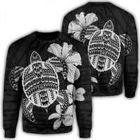 Hawaiian Kanaka Hibiscus Plumeria Mix Polynesian Turtle Sweatshirt - Gray - AH Unisex Black - Polynesian Pride
