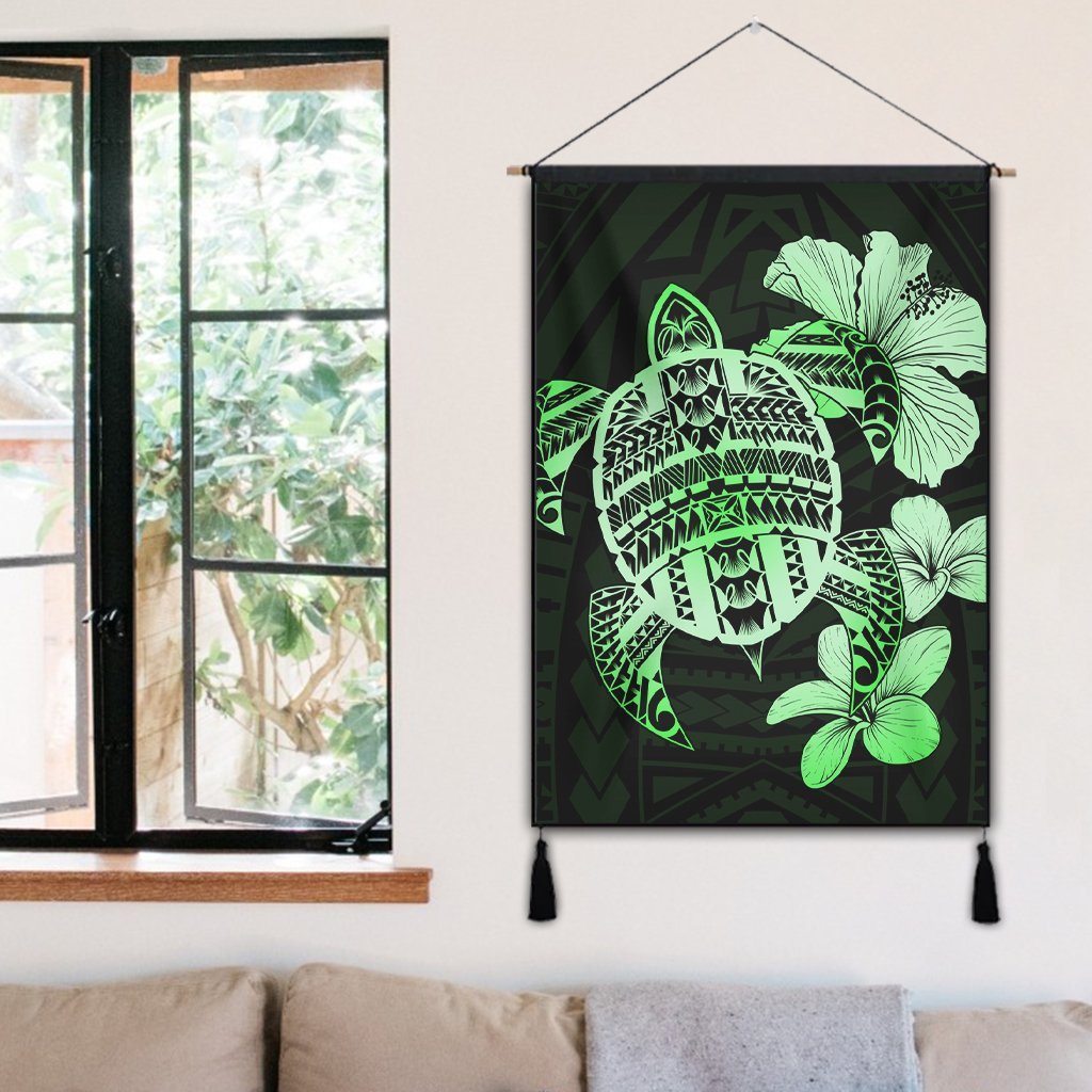 Hawaiian Kanaka Hibiscus Plumeria Mix Polynesian Turtle Hanging Poster - Green - AH - Polynesian Pride