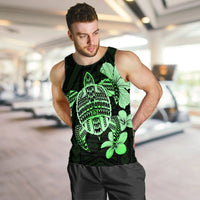 Hawaiian Kanaka Hibiscus Plumeria Mix Polynesian Turtle Tank Top - Green - AH - Polynesian Pride