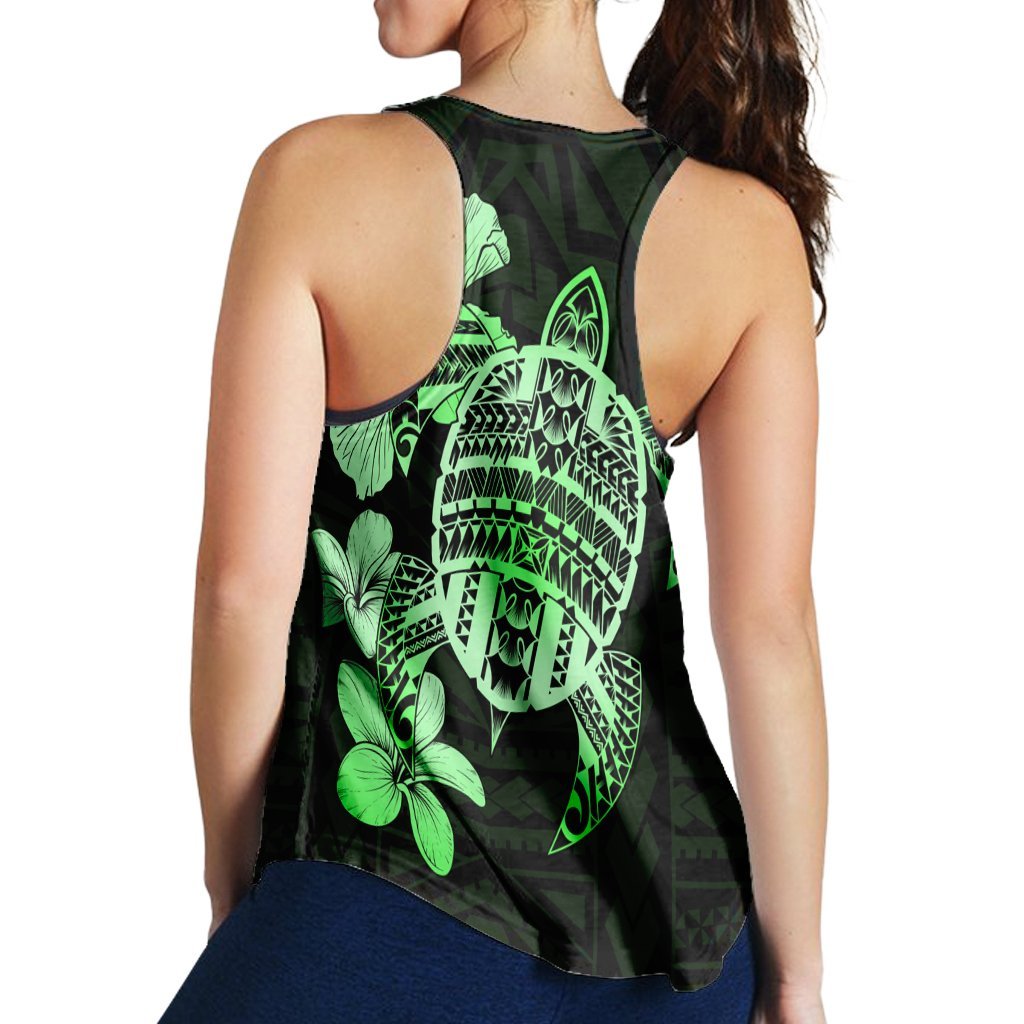 Hawaiian Kanaka Hibiscus Plumeria Mix Polynesian Turtle Racerback Tank - Green - AH - Polynesian Pride