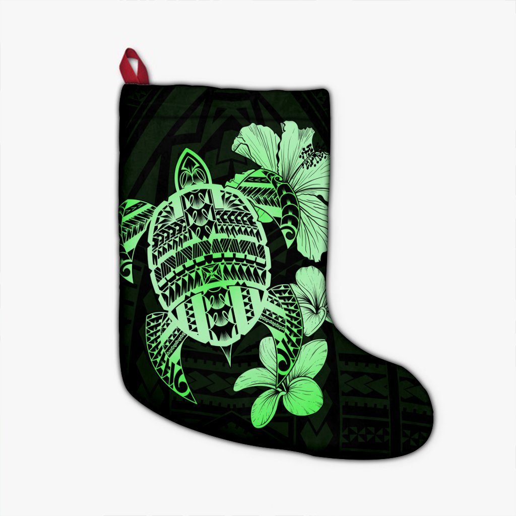 Hawaiian Kanaka Hibiscus Plumeria Mix Polynesian Turtle Christmas Stocking - Green - AH Christmas Stocking 26 X 42 cm Black - Polynesian Pride