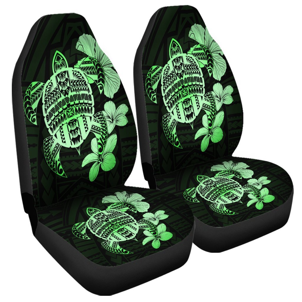 Hawaiian Kanaka Hibiscus Plumeria Mix Polynesian Turtle Car Seat Covers - Green - AH Universal Fit Black - Polynesian Pride