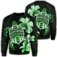 Hawaiian Kanaka Hibiscus Plumeria Mix Polynesian Turtle Sweatshirt - Green - AH Unisex Black - Polynesian Pride