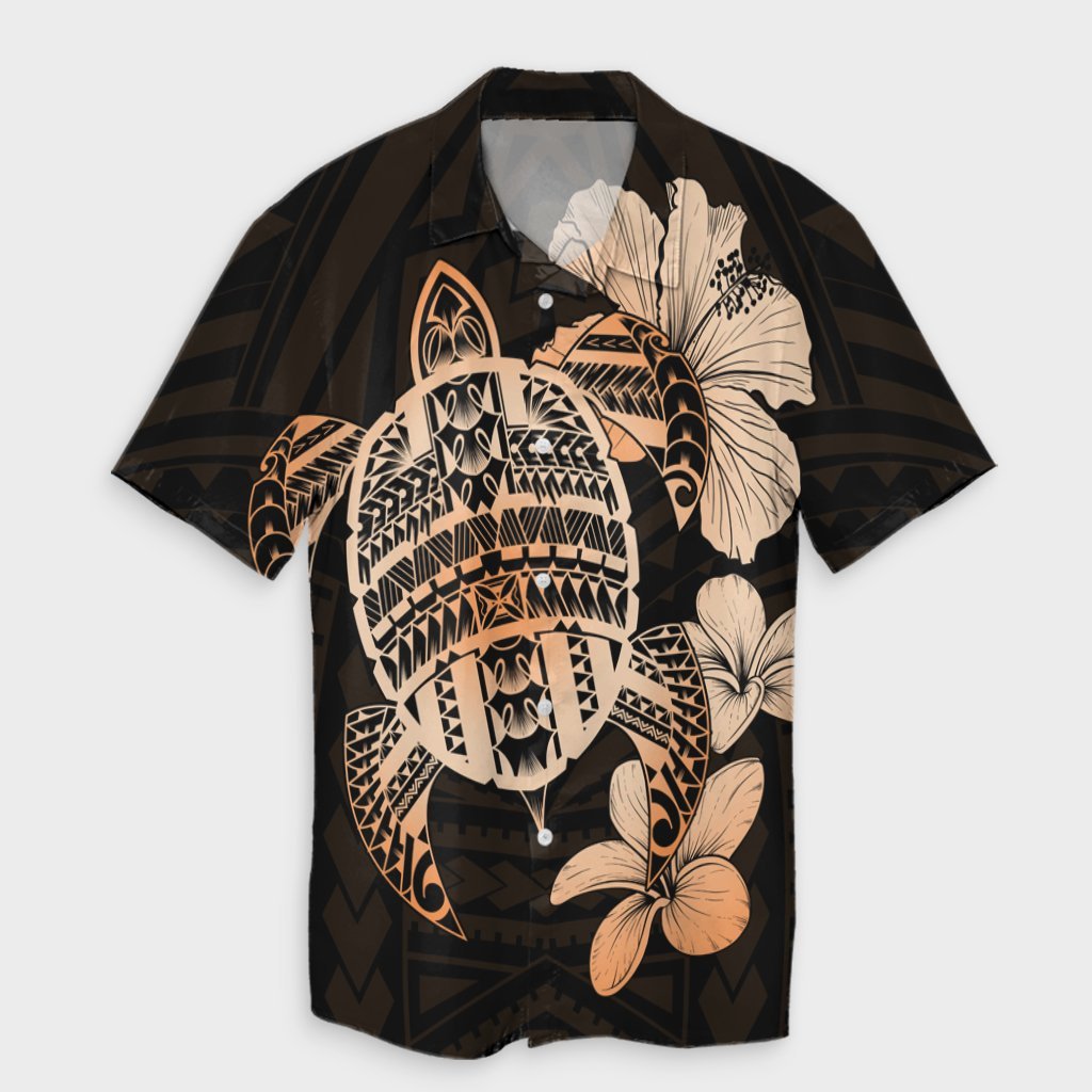 Hawaiian Kanaka Hibiscus Plumeria Mix Polynesian Turtle Hawaiian Shirt - Orange - AH Unisex Black - Polynesian Pride