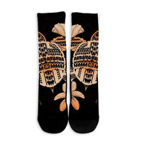 Hawaiian Kanaka Hibiscus Plumeria Mix Polynesian Turtle Crew Socks - Orange - AH - Polynesian Pride
