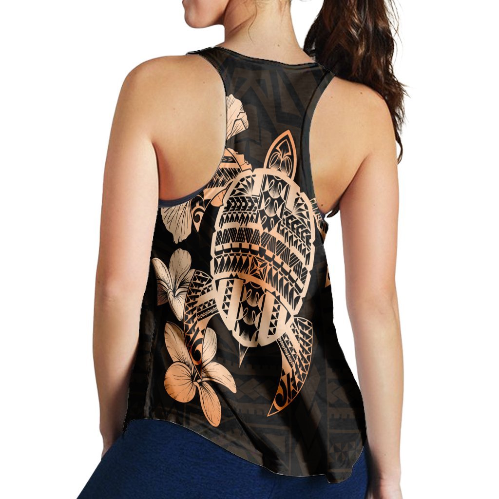Hawaiian Kanaka Hibiscus Plumeria Mix Polynesian Turtle Racerback Tank - Orange - AH - Polynesian Pride
