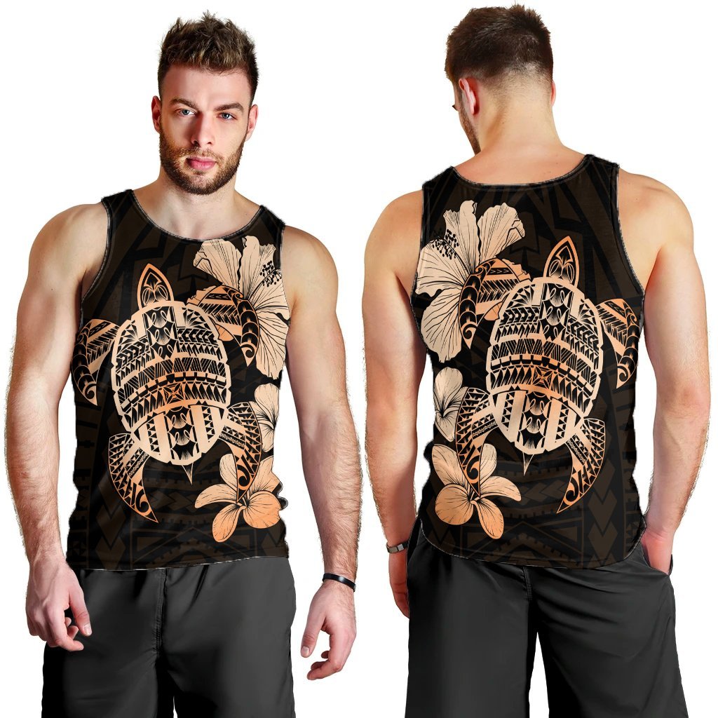 Hawaiian Kanaka Hibiscus Plumeria Mix Polynesian Turtle Tank Top - Orange - AH - Polynesian Pride