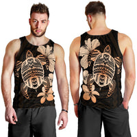 Hawaiian Kanaka Hibiscus Plumeria Mix Polynesian Turtle Tank Top - Orange - AH - Polynesian Pride