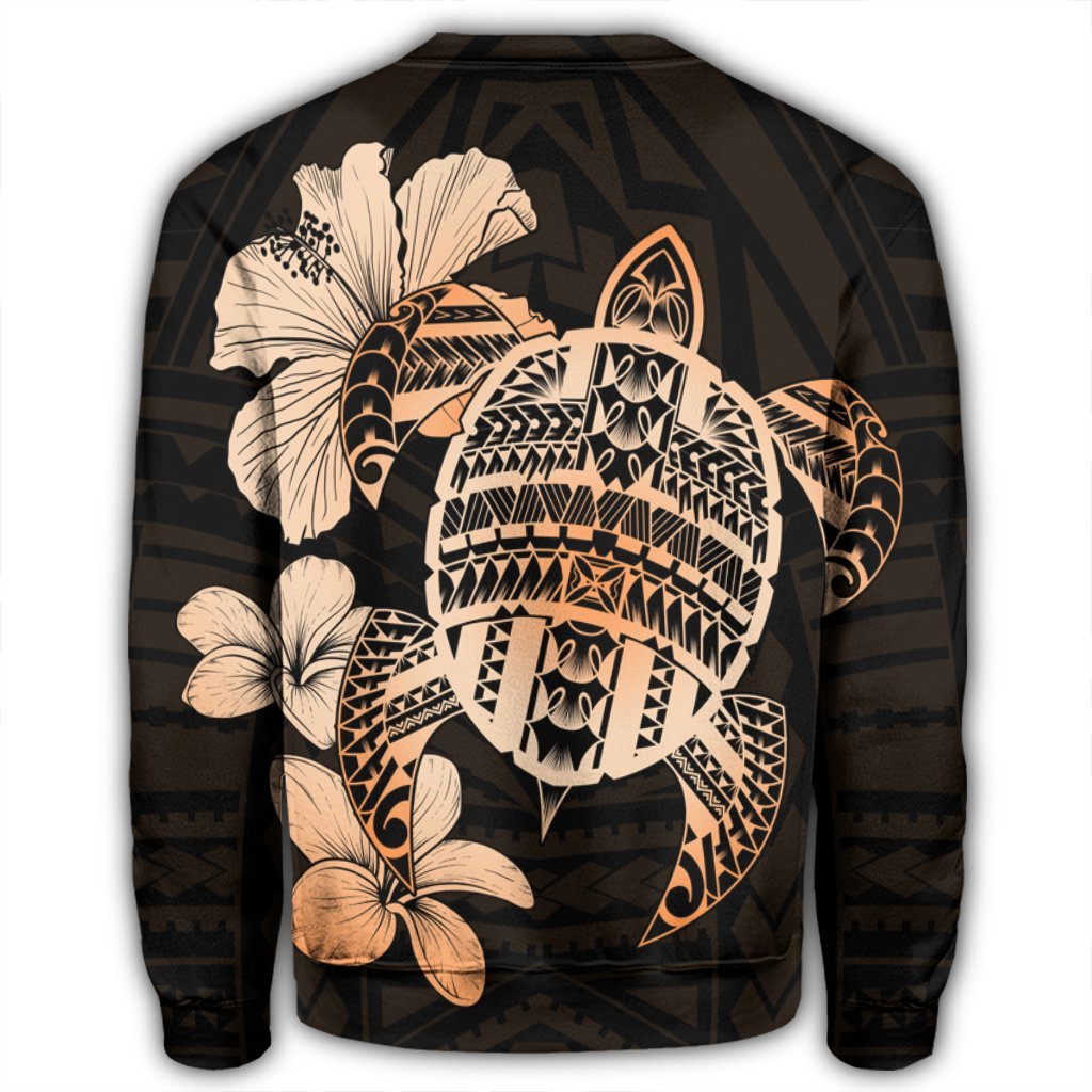 Hawaiian Kanaka Hibiscus Plumeria Mix Polynesian Turtle Sweatshirt - Orange - AH - Polynesian Pride