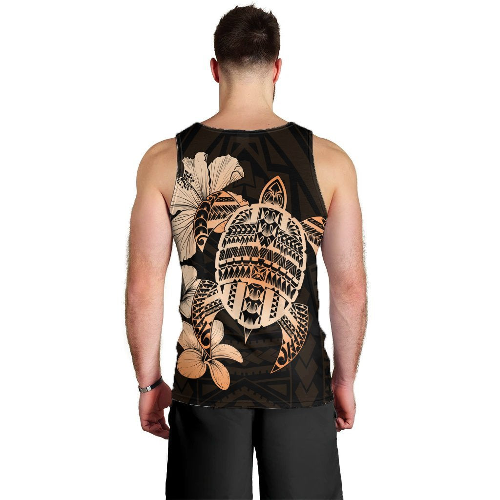 Hawaiian Kanaka Hibiscus Plumeria Mix Polynesian Turtle Tank Top - Orange - AH - Polynesian Pride