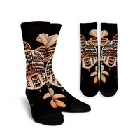 Hawaiian Kanaka Hibiscus Plumeria Mix Polynesian Turtle Crew Socks - Orange - AH Crew Socks White - Polynesian Pride