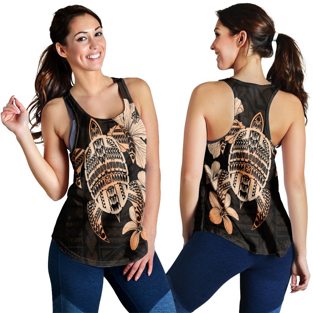 Hawaiian Kanaka Hibiscus Plumeria Mix Polynesian Turtle Racerback Tank - Orange - AH Black - Polynesian Pride