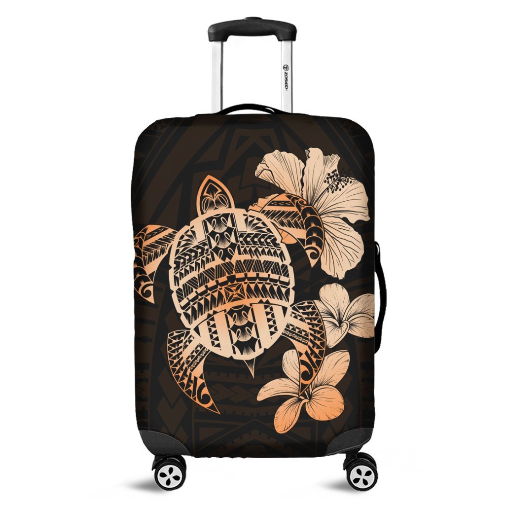 Hawaiian Kanaka Hibiscus Plumeria Mix Polynesian Turtle Luggage Covers - Orange - AH Black - Polynesian Pride