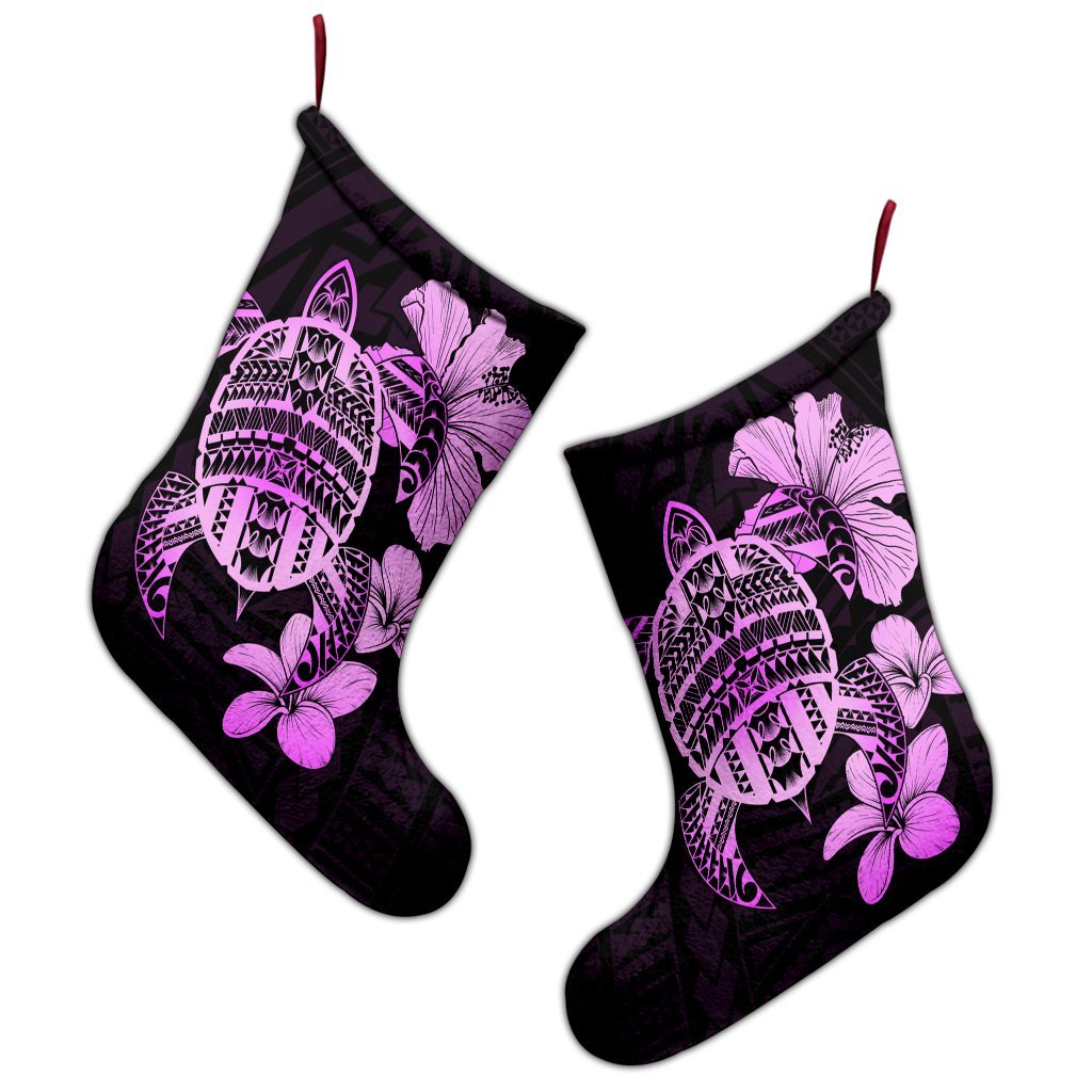 Hawaiian Kanaka Hibiscus Plumeria Mix Polynesian Turtle Christmas Stocking - Pink - AH - Polynesian Pride