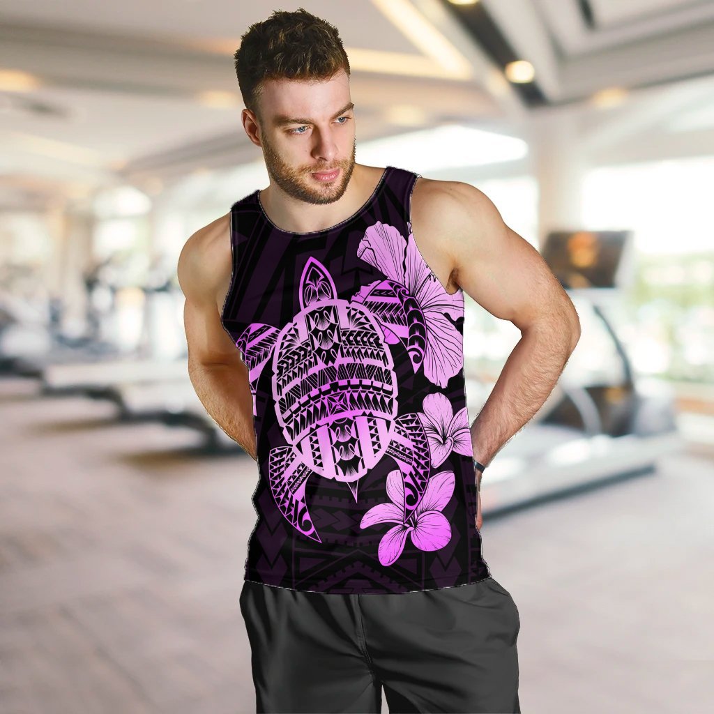 Hawaiian Kanaka Hibiscus Plumeria Mix Polynesian Turtle Tank Top - Pink - AH - Polynesian Pride