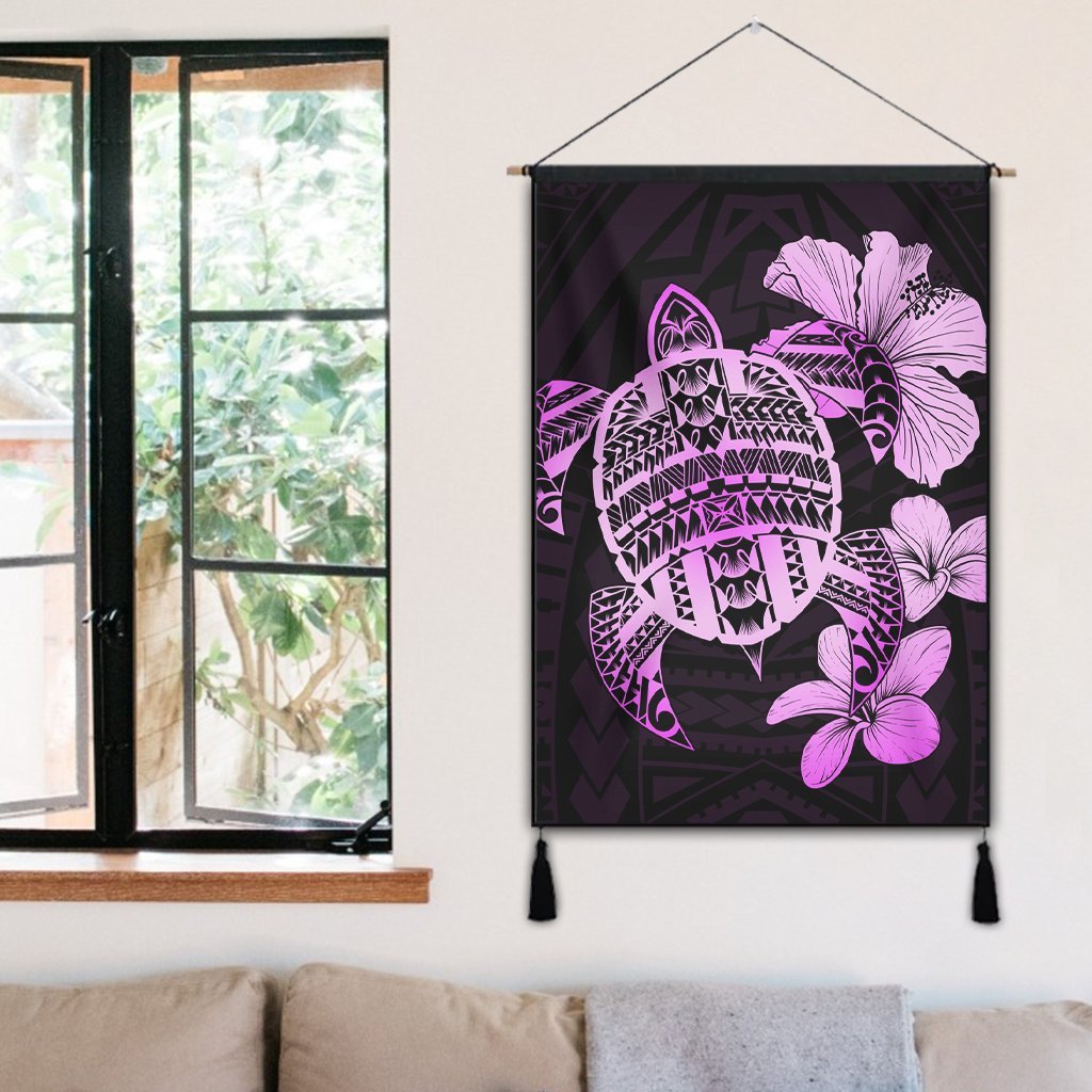 Hawaiian Kanaka Hibiscus Plumeria Mix Polynesian Turtle Hanging Poster - Pink - AH - Polynesian Pride