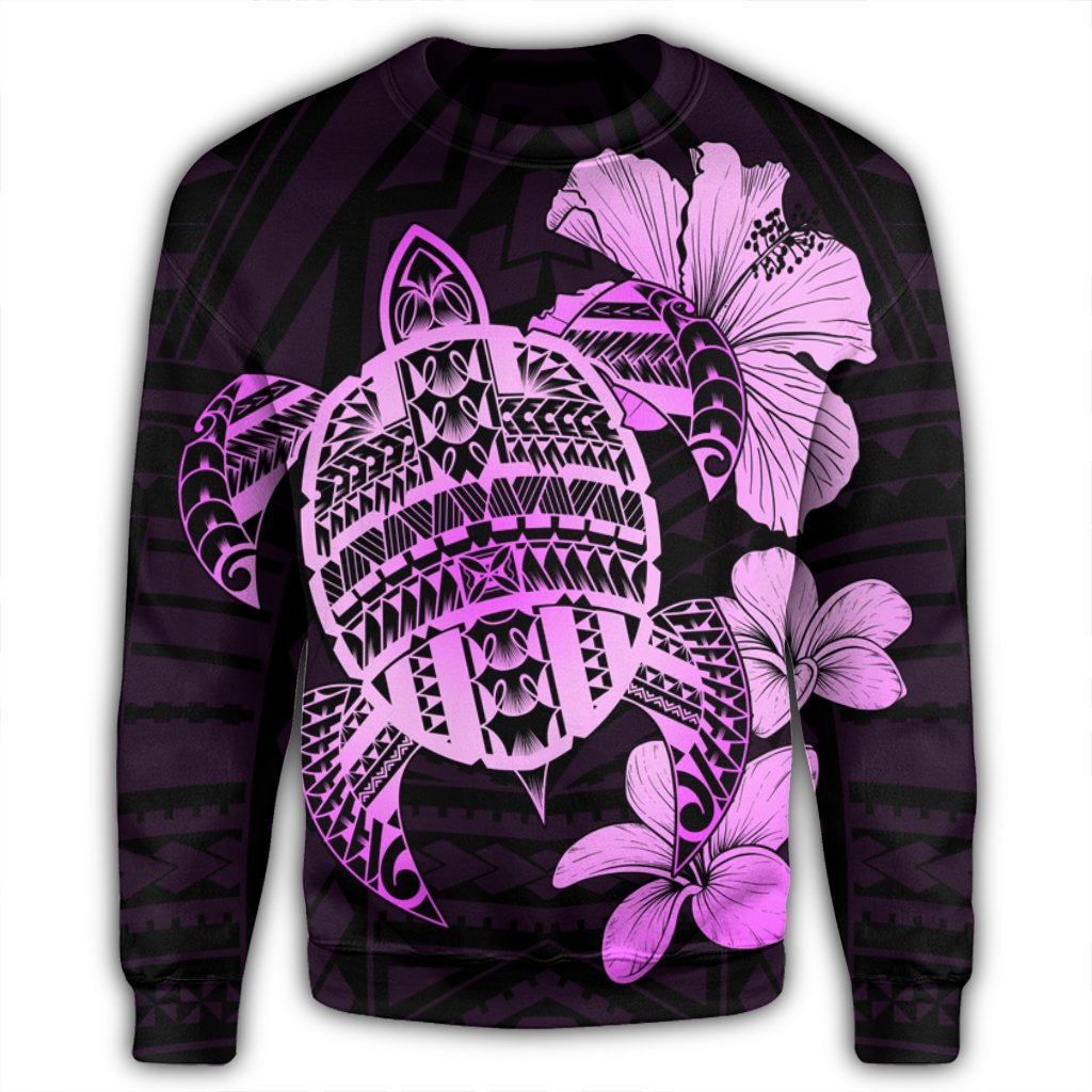 Hawaiian Kanaka Hibiscus Plumeria Mix Polynesian Turtle Sweatshirt - Pink - AH - Polynesian Pride