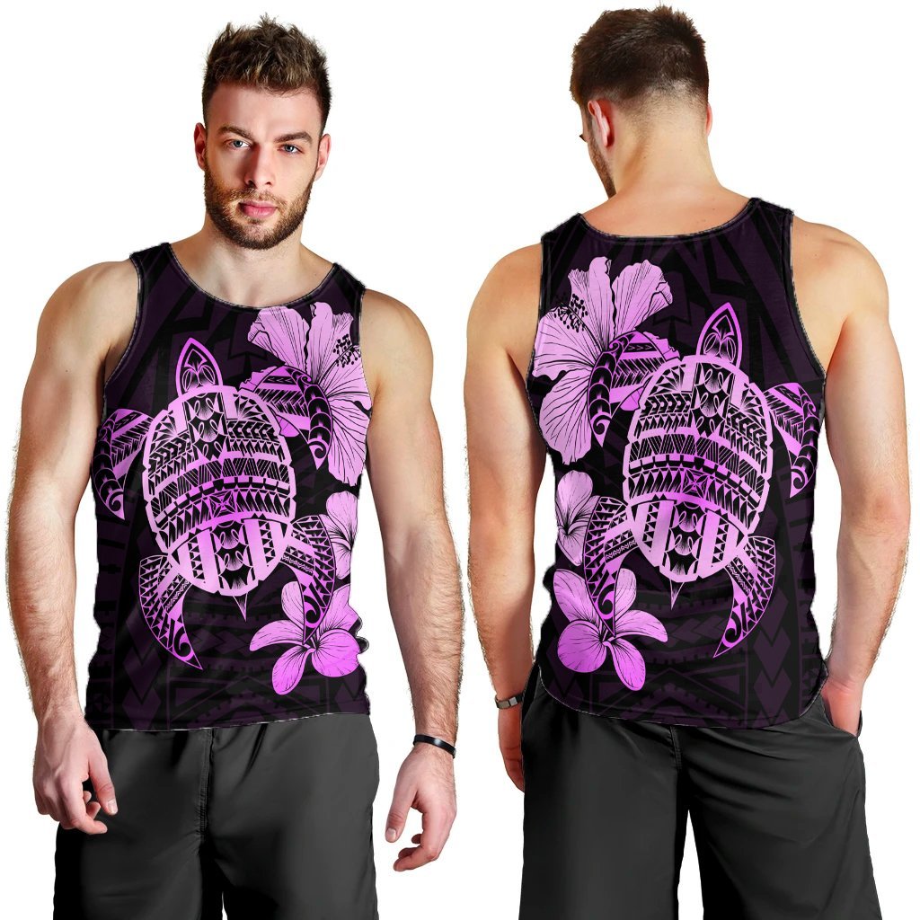 Hawaiian Kanaka Hibiscus Plumeria Mix Polynesian Turtle Tank Top - Pink - AH - Polynesian Pride