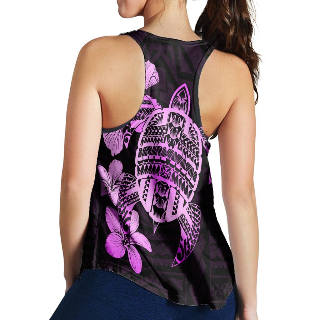 Hawaiian Kanaka Hibiscus Plumeria Mix Polynesian Turtle Racerback Tank - Pink - AH - Polynesian Pride