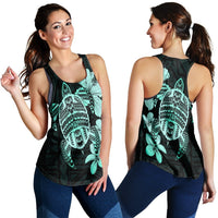 Hawaiian Kanaka Hibiscus Plumeria Mix Polynesian Turtle Racerback Tank - Turquoise - AH Black - Polynesian Pride